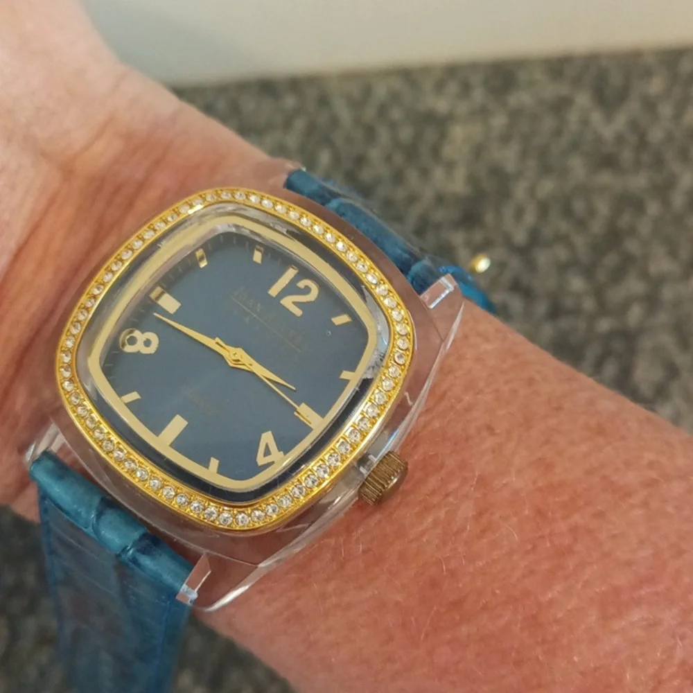 Joan Rivers blue leather and rhinestone women's watch